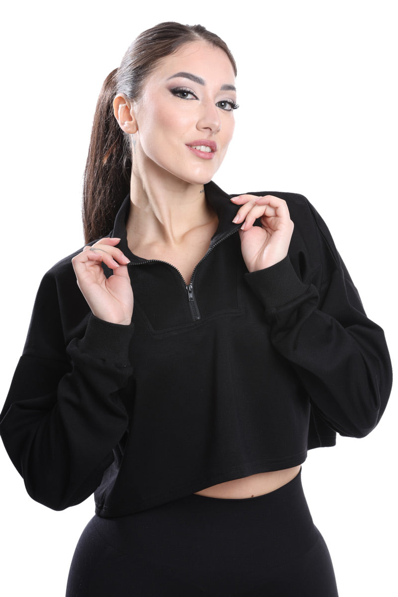 Black short-waisted sweatshirt, IRIS model
