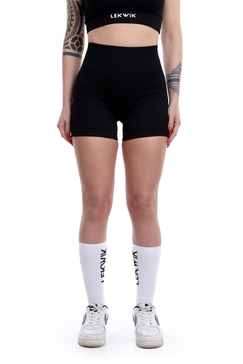 Black ribbed CIRCE high-waisted shorts