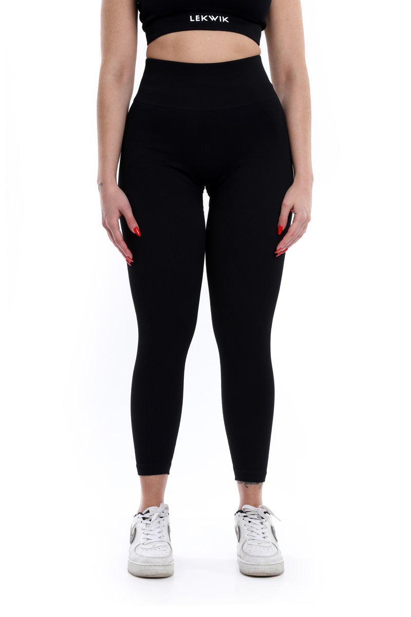 Black ribbed CIRCE high-waisted leggings