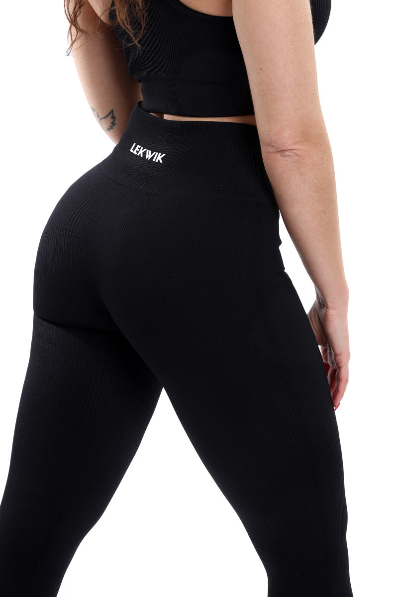 Black ribbed CIRCE high-waisted leggings