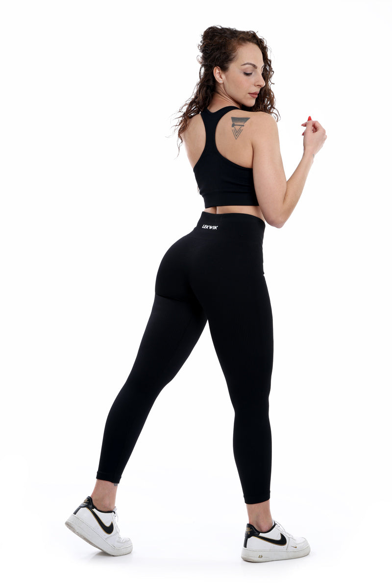 Black ribbed CIRCE high-waisted leggings