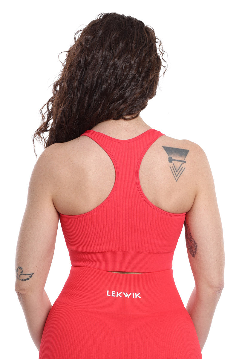 CIRCE coral red ribbed sports top